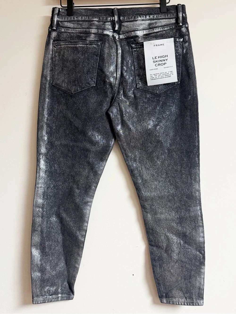 NWT Frame Denim Le High Skinny Crop Silver Metallic Jeans Size 29
